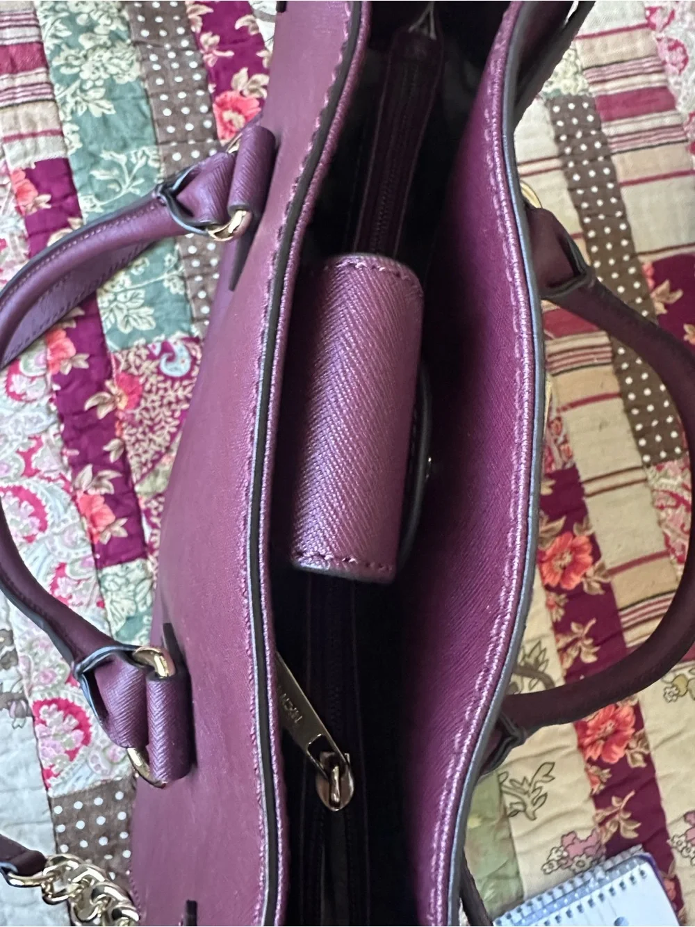Michael Kors Hamilton Deep Merlot Leather Satchel Gold Hardware